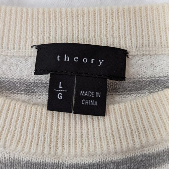 Theory Striped Grey White Crewneck Sweater Size Large - Picture 10 of 12